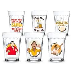 Kit 2 Copos Vidro Temático Zeca Pagodinho Cerveja 190ml Item Colecionável Presente Criativo
