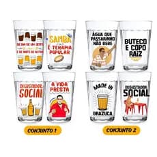 Jogo 4 Copos Americanos Personalizado Frases Engraçadas Brasilidades Samba Cerveja Boteco Presente
