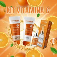 Kit Skin Care Clareador de Melasma Dermachem Vitamina C 30ml Sérum Clareador l Sabonete l Esfoliante