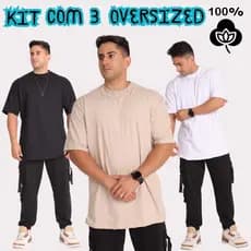 KIT COM 3 CAMISETAS OVERSIZED 100% ALGODÃO PREMIUM