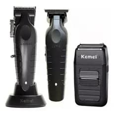 Kit Cabeleireiro Profissional Kemei 2296 + kemei 2299 e Shaver 1102 Maquina de Corte e Acabamento