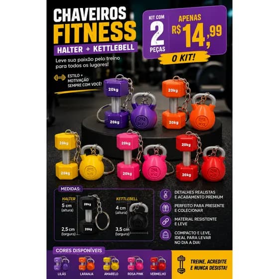 🔥 CHAVEIROS FITNESS — KIT COM HALTER + KETTLEBELL