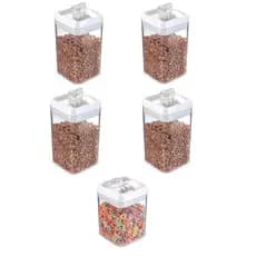 Kit 5 Potes Hermético  4 Potes de 2,3 Litros e 1 Pote de 1,7 Litros Mantimentos Trava