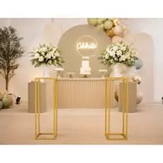 Kit 2 Suportes pilar Decorativos Dourado para Flores e Festas | Coluna Pedestal Metal Luxo para Casamento e Aniversário