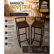 Kit 2 Banquetas Altas Industrial 70cm Ferro e Madeira Área Gourmet Cozinha Balcão