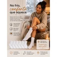 Kit Meia Cano Médio esportiva Branca, Punho Canelado, Adulto Unissex - tamanho 40 a 46.