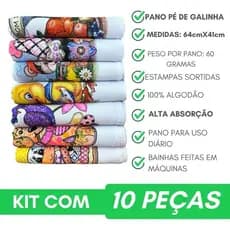 Panos De Prato 100% Algodão Pé de Galinha legitimo - Pano De Copa Alta Absorção - Pano de Cozinha grande - Pano sortido