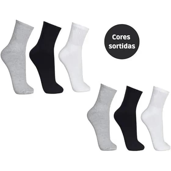 Kit Pares Meias Cano Alto Conforto e Resistência Algodão Poliéster Elastano Respirável Costura Reforçada Para Esporte