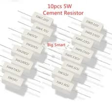 10 Pçs 5W 5 % Resistência À Energia Do Resistor De Cimento 0,1 ~ 10K 0,1r 0,5r 1R 10R 100R 0,22 0,33 0,5 1 2 5 8 10 15 20 25 30 100 1K 10K ohm