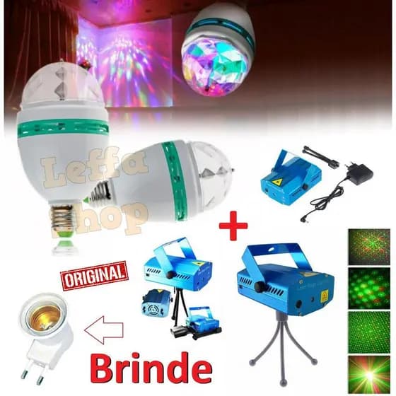 Kit Projetor Canhão Laser Projetor Holográfico Efeitos Strobo Luz + Lampada Giratória Led Para Festa A