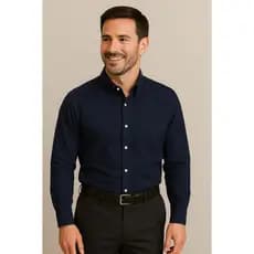 Camisa Social Manga Longa 100% Microfibra Masculina Azul Marinho Escuro Lisa Bom Pano