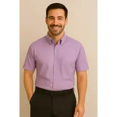 Camisa Social Manga Curta 100% Microfibra Masculina Lilás Bom Pano