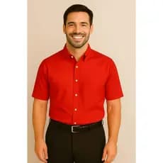 Camisa Social Manga Curta 100% Microfibra Masculina Vermelha Bom Pano