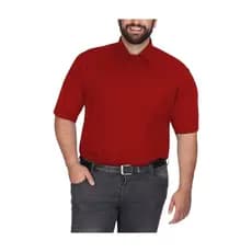 Camisa Social Masculina 100% Microfibra Manga Curta Plus Size Extra Grande Vermelha Bom Pano