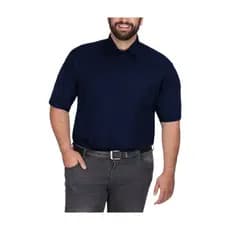 Camisa Social Masculina 100% Microfibra Manga Curta Plus Size Extra Grande Azul Marinho Bom Pano