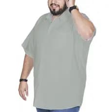 Camisa Social Masculina 100% Microfibra Manga Curta Plus Size Extra Grande Cinza Clara Bom Pano