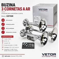 Buzina De Trem 3 Cornetas Super Alta Compativel Com Carros/Caminhões 12/24v VT052