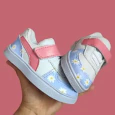 Tênis Infantil Velcro Menina Customizado Flores Margaridas