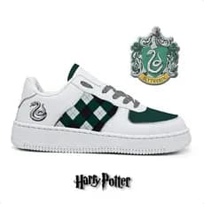 Tênis Branco Unissex Customizado Sonserina Harry Potter