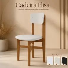 Kit 2 Cadeiras Elisa de Madeira Assento Estofado para Sala de jantar compactas, áreas gourmet