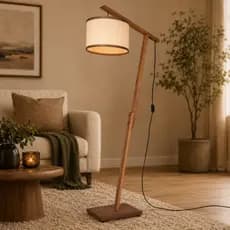 Abajur Decorativo Aurora de Chão com Cúpula em Palha Natural Cup 12 para Sala e Quarto