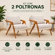 Kit 2 Poltrona Moderna Mona para Sala de Estar e Escritório em Tecido Linho com Espuma D28