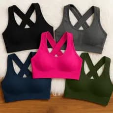 Kit com 2 Top Fitness Costas Cruzadas Academia Feminino Com Bojo Removível
