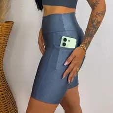 Bermuda Fitness Bolsos Feminina Academia Cintura Alta Zero Transparência