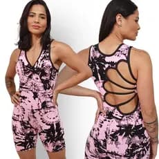 Macaquinho Feminino Fitness Academia Alta Qualidade Costas Detalhe Flor