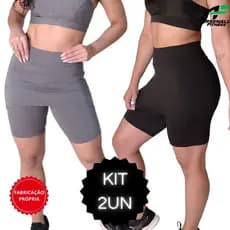 Kit 2 Bermudas Fitness ZERO TRANSPARÊNCIA Tapa Bumbum Com Saia Embutida Academia Crossfit