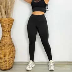 Calça Legging Longa de Supermicrofibra Poliamida Preta Cintura Alta