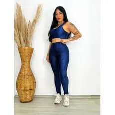 Conjunto Fitness Feminino Canelado Legging com Bolsos Laterais e Top Forrado – Poliamida