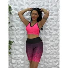 Conjunto Fitness Feminino Academia Bermuda short Degradê colorido com Top Alças Largas Promoção