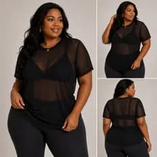 Camisa Feminina Tule Fitness Semi Transparente Leve Fresca Academia Plus Size