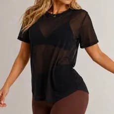 Camisa Feminina Tule Fitness Semi Transparente Leve Fresca Academia