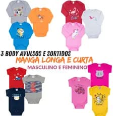 Body Bebê kit 3 peças infantil avulso Menina Menino manga longa ou curta
