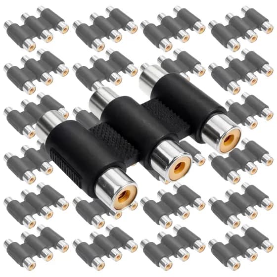Emenda Adaptador Rca X Rca Fêmea Tripla Extensor Video Áudio