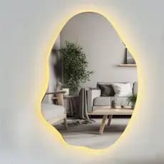 Espelho Orgânico Grande Com LED + Fonte Decoração Moderna Duas Opções De Cor Super Oferta