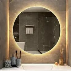 Espelho Redondo Gigante Luz Amarela 90cm Circulo de Fogo Fonte Inclusa Bivolt 110/220 Com Pendurador