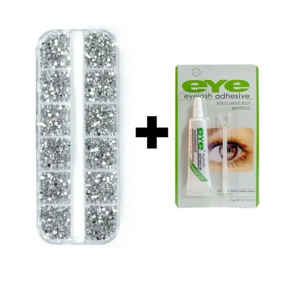 Kit Estojo Strass Para Maquiagem + Cola Para CíliosTransparente OU Cola Branca