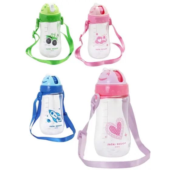 Garrafa Squeeze com Canudo Silicone Portátil Infatil para Suco Água com Alça Lateral Escolar