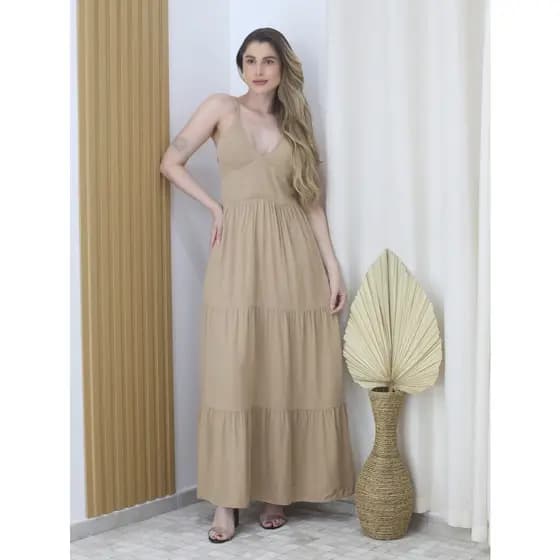 Vestido feminina Longo Três Maria Tecido Viscose - Maxma 8449