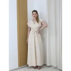 Vestido Longa Feminina Florido De Manga Flutuante Com Amarração Na Cintura - Maxma 8458
