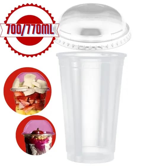 Copo Bolha 700ml / 770ml Kit C/ 60 Uni Transparente Plástico Açai Milkshake
