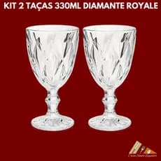KIT 2 TAÇAS 330ML DIAMANTE ROYALE VIDRO TRANSPARENTE GROSSO CLÁSSICO ELEGANTE