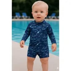 Roupa de Praia Bebê Macacão Menino Manga Longa Proteção Solar UV50+
