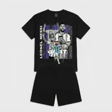Conjunto Infantil Messi Goat Roupa de Futebol Camiseta Premium e Bermuda Leve para Meninos