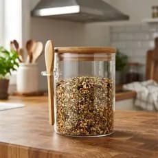 Pote de Vidro Borossilicato 450ml com Tampa e Colher de Bambu Hermético