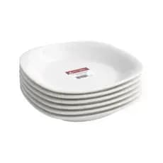 Jogo 6 Pratos de Vidro Fundo 22cm Temperado Branco