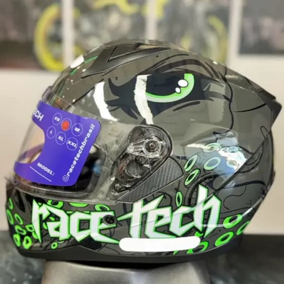 Capacete Fechado Esportivo Race Tech Sector Kraken Green Rosa Verde Promoção Titanium Verde Exclusividade